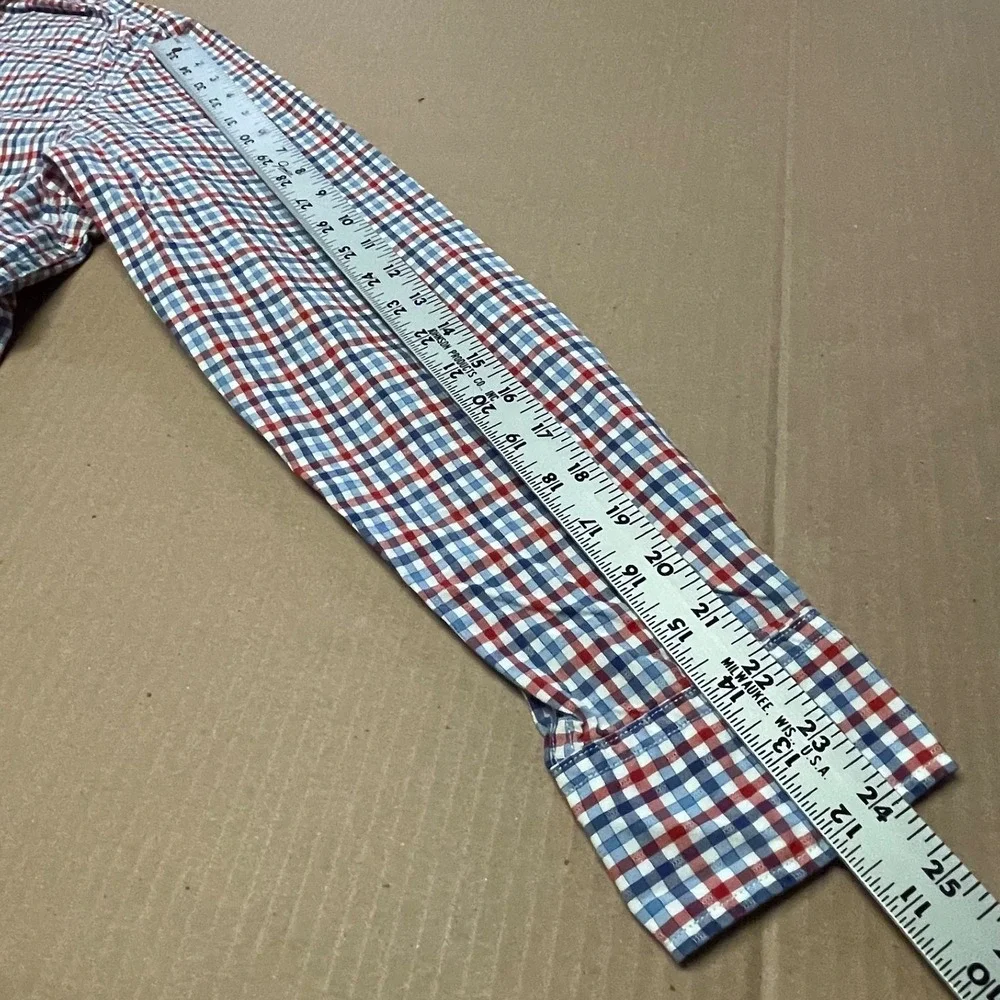 Banana Republic Men's M Camden Fit‎ Shirt Red/Blue Gingham Textured Oxford EUC